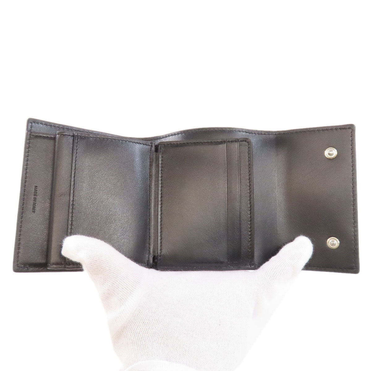 CELINE Bifold Wallet Calfskin black logo Women Used Authentic