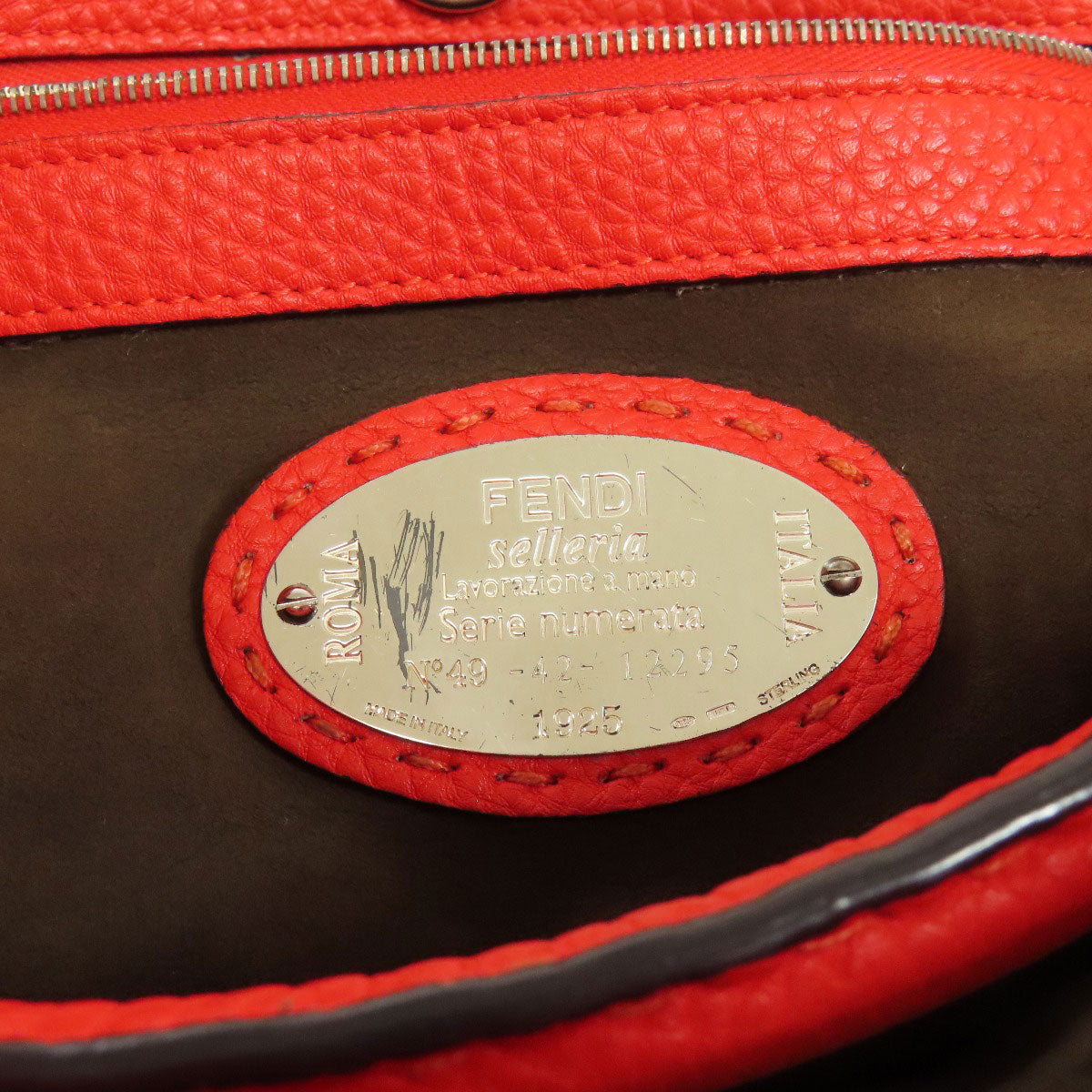 FENDI Handbag Calfskin Red Seleria 2WAY Women Used Authentic