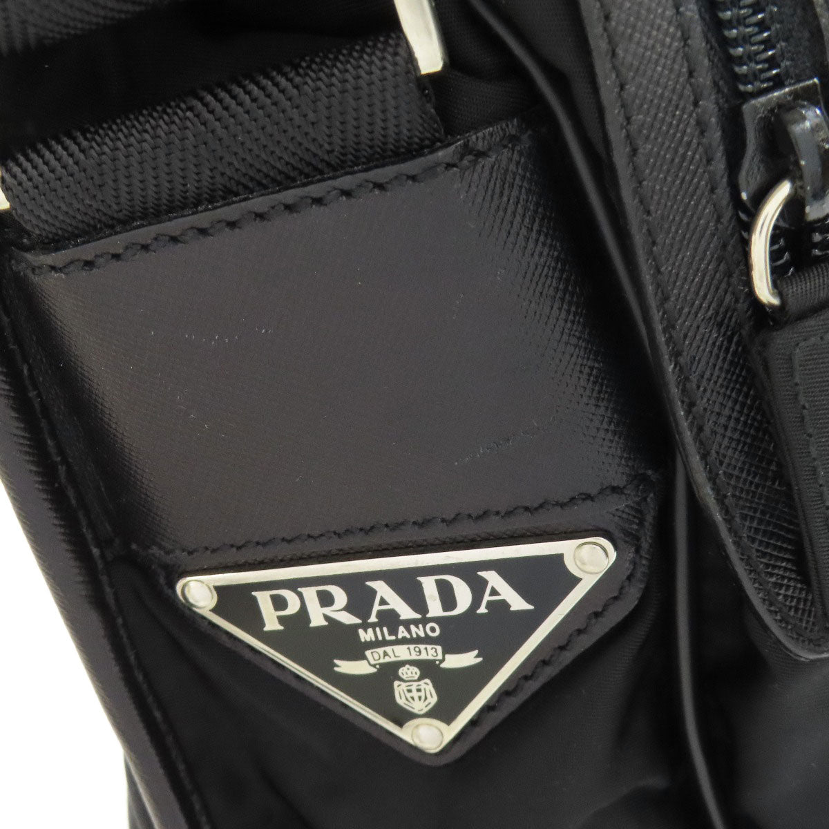 PRADA Shoulder Bag Nylon black logoMetal Women Used Authentic