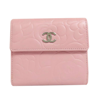 CHANEL Bifold Wallet Calfskin pink Camellia COCO Mark SilverMetal