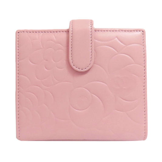 CHANEL Bifold Wallet Calfskin pink Camellia COCO Mark SilverMetal