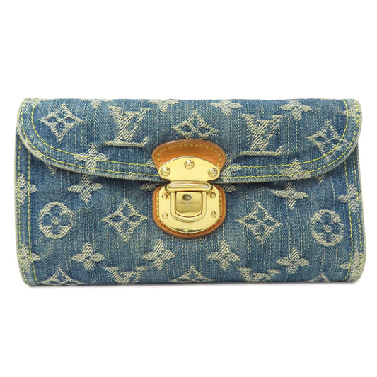 LOUIS VUITTON Long Wallet Purse M95511 denim blue Portefeuille Amelia Women Used Authentic