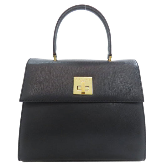 CELINE Handbag leather black logo Women Used Authentic