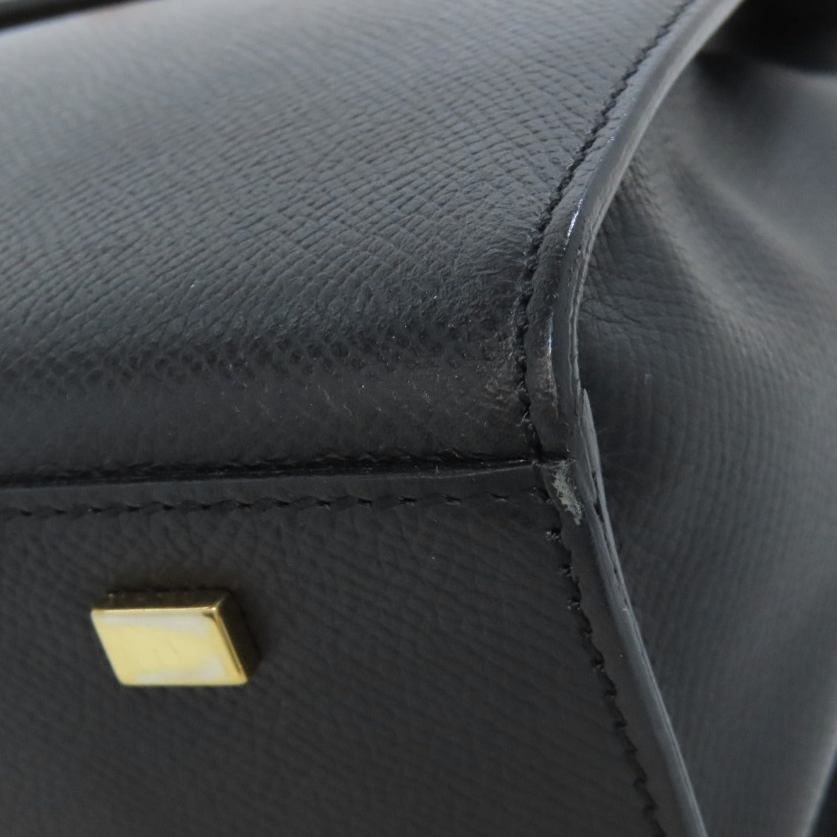 CELINE Handbag leather black logo Women Used Authentic