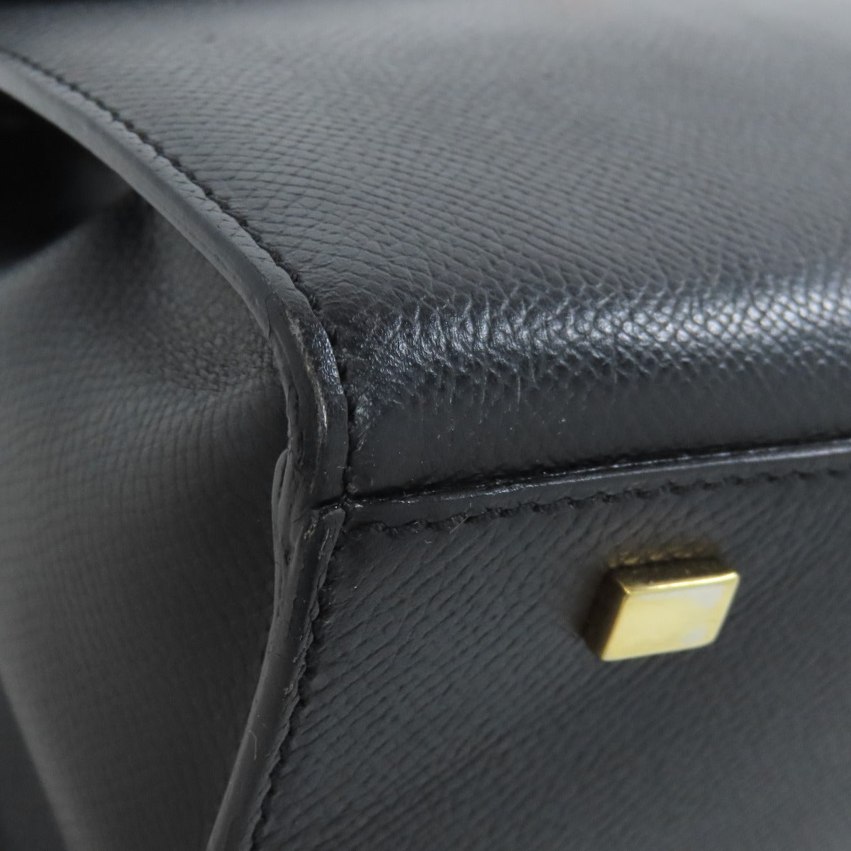 CELINE Handbag leather black logo Women Used Authentic