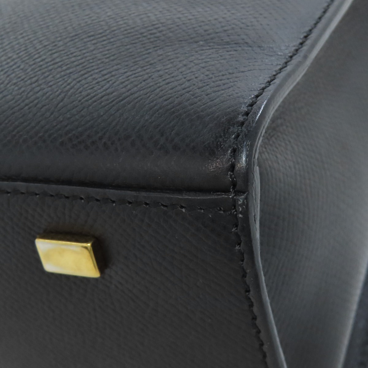 CELINE Handbag leather black logo Women Used Authentic