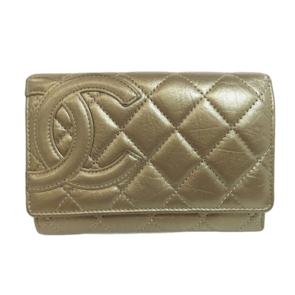 CHANEL Bifold Wallet Calfskin gold Cambon Line SilverMetal