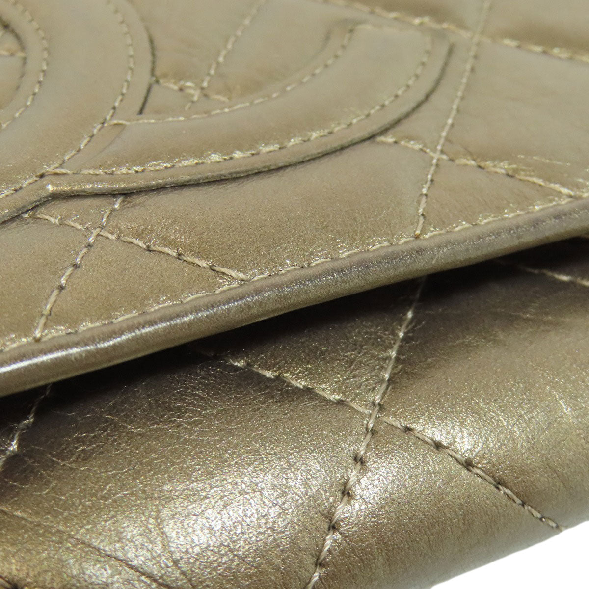 CHANEL Bifold Wallet Calfskin gold Cambon Line SilverMetal