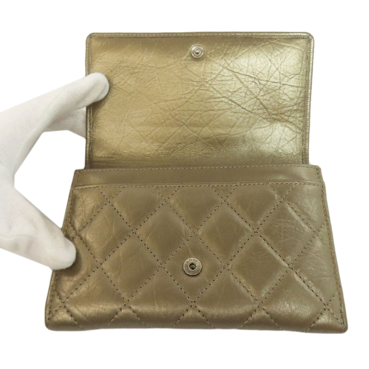 CHANEL Bifold Wallet Calfskin gold Cambon Line SilverMetal