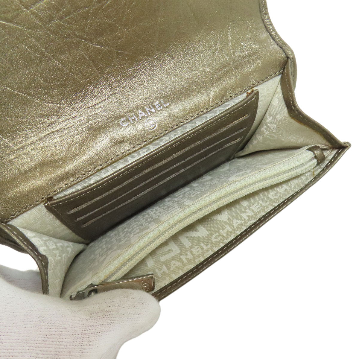 CHANEL Bifold Wallet Calfskin gold Cambon Line SilverMetal