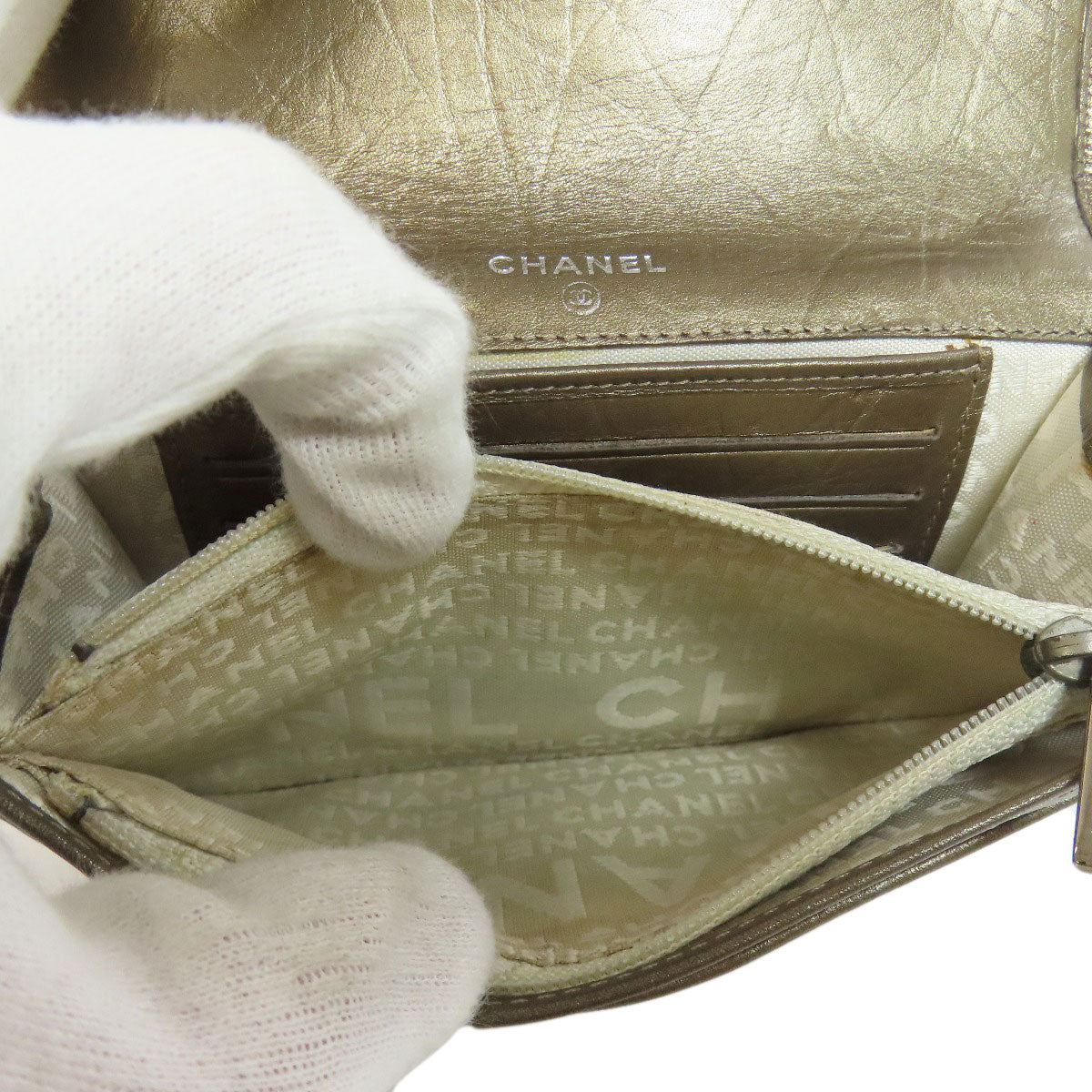 CHANEL Bifold Wallet Calfskin gold Cambon Line SilverMetal