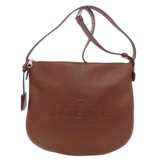 LOEWE Shoulder Bag Calfskin Brown logo Women Used Authentic