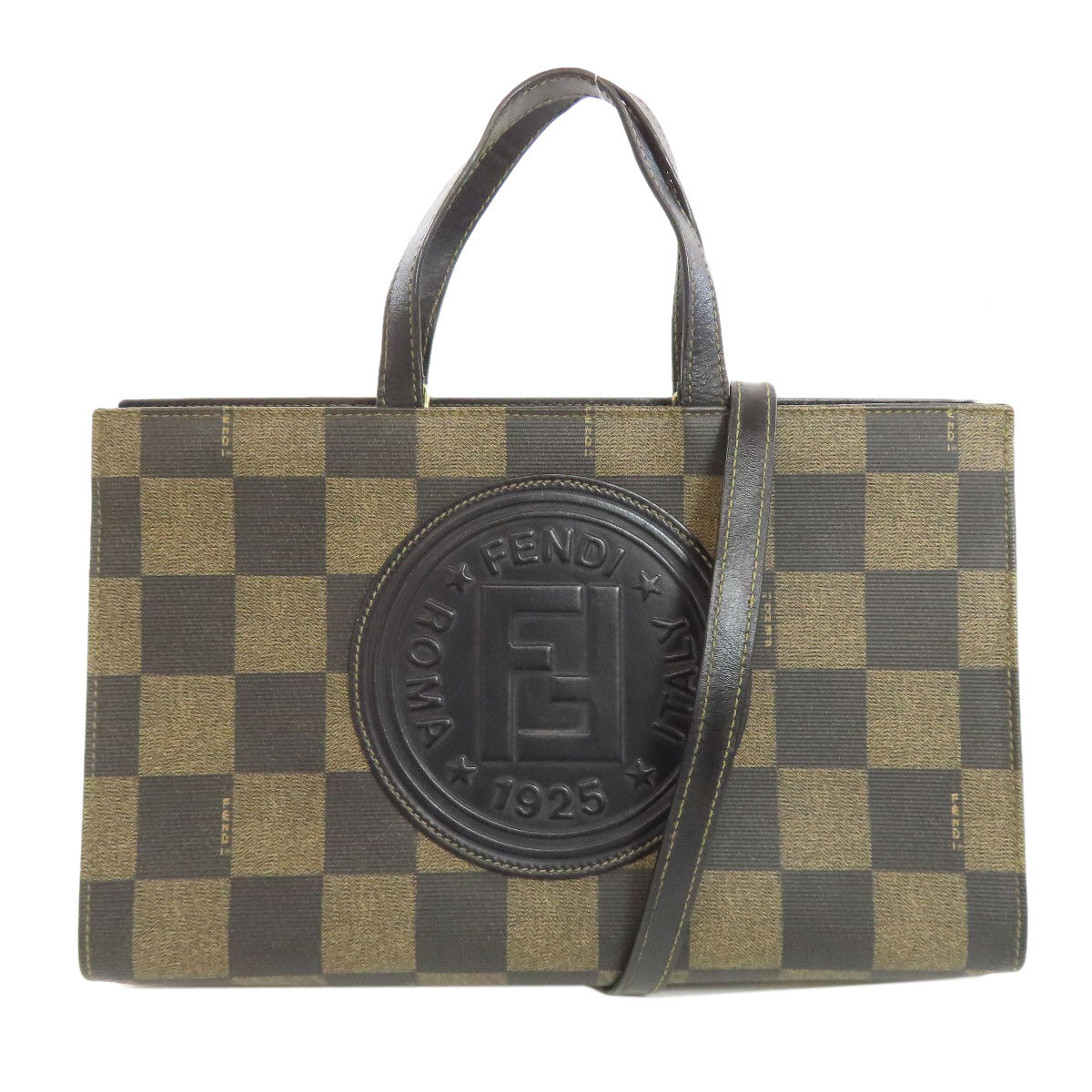 FENDI Handbag PVC Brown Checkered pattern 2WAY
