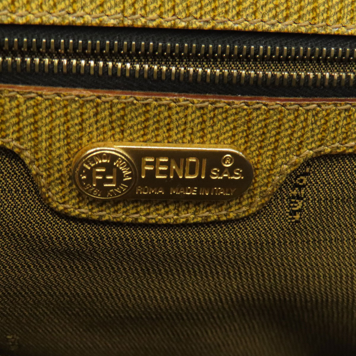 FENDI Handbag canvas Brown Tiger pattern