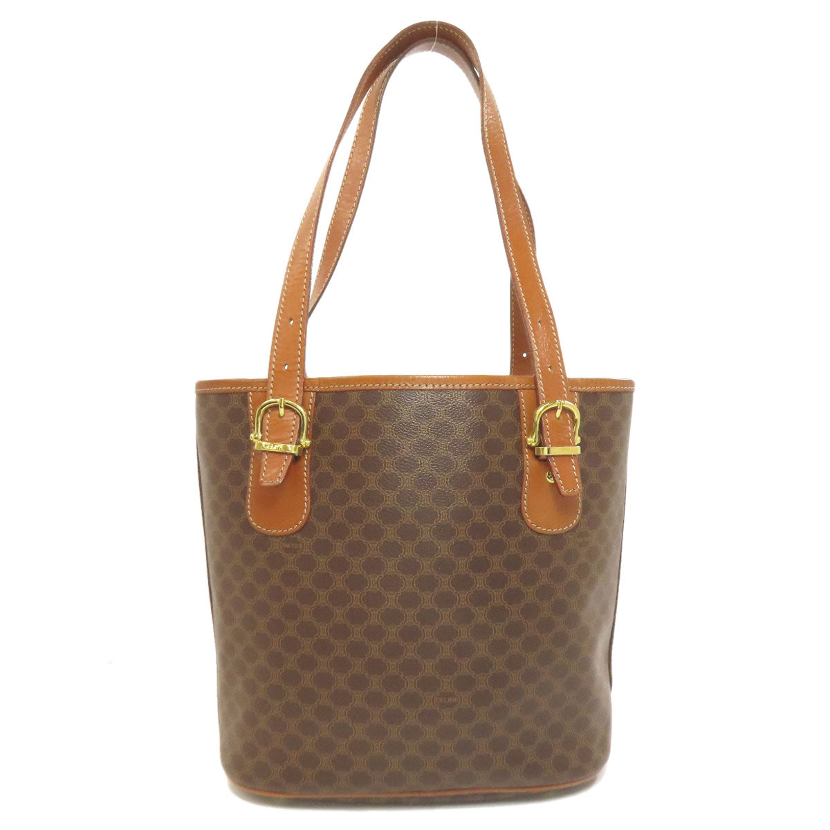 CELINE Tote Bag PVC, Leather Brown Macadam Pattern Women Used Authentic