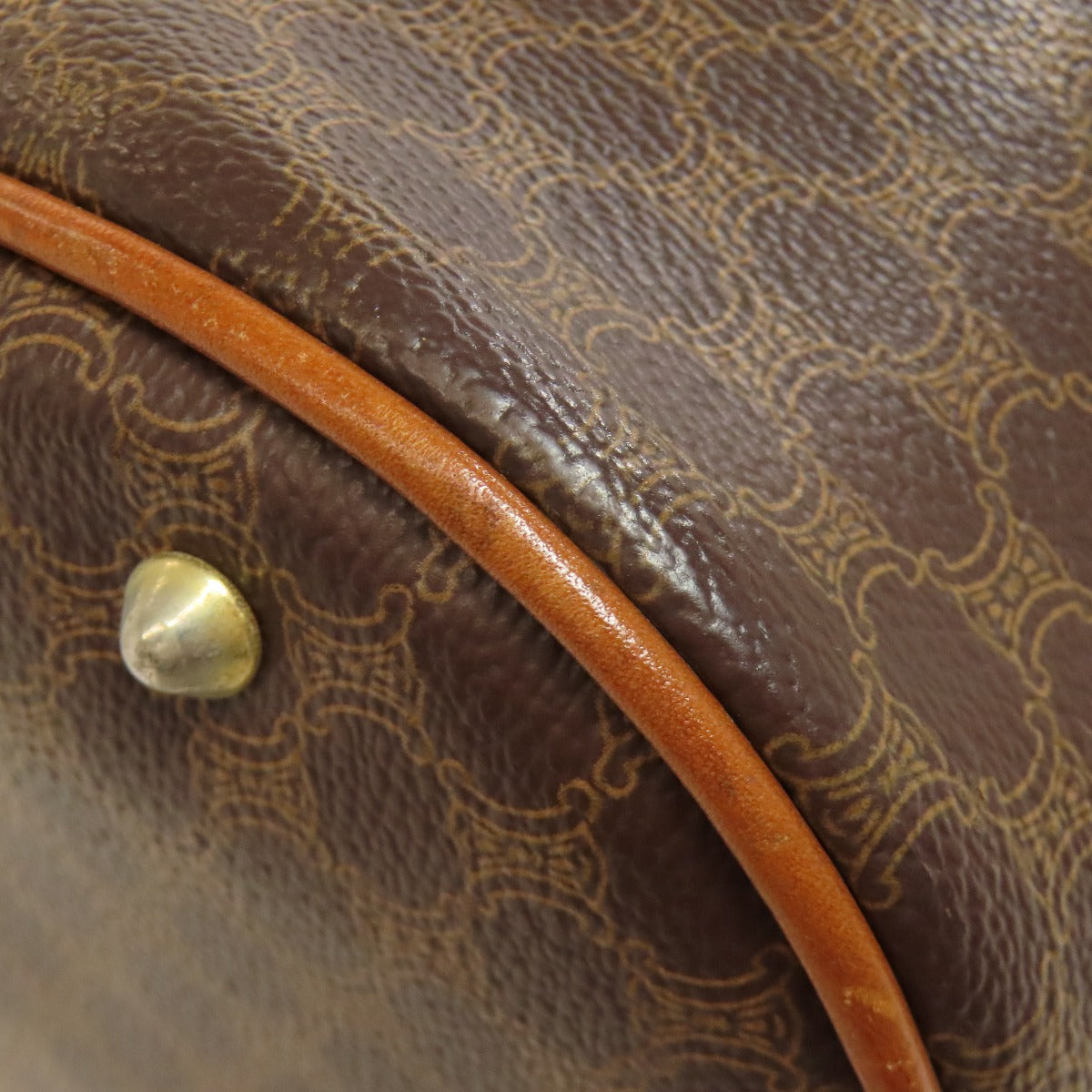 CELINE Tote Bag PVC, Leather Brown Macadam Pattern Women Used Authentic