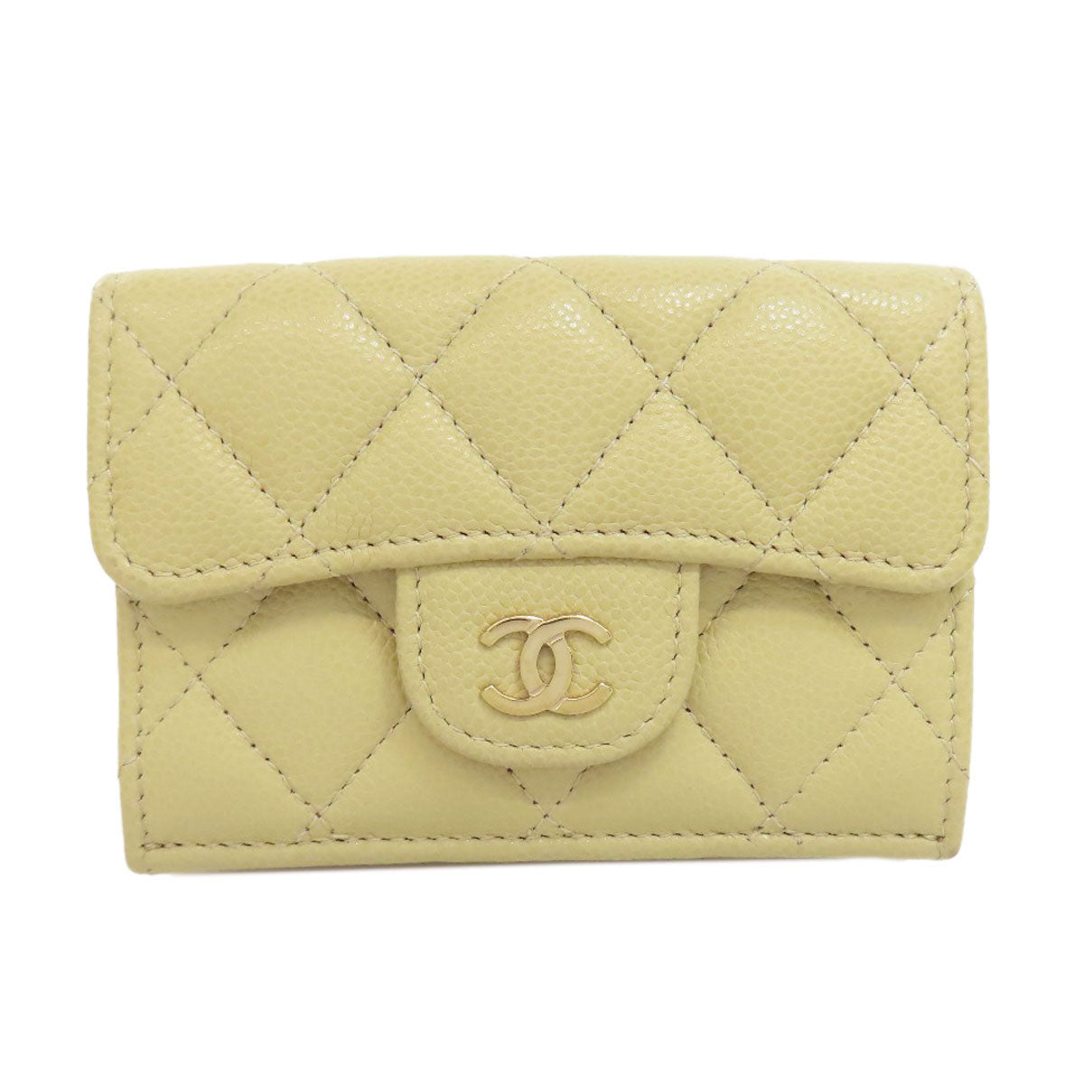 CHANEL Bifold Wallet Grained Calfskin Skin beige Matelasse Gold Metal