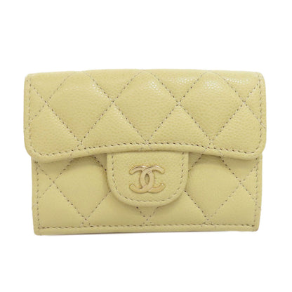 CHANEL Bifold Wallet Grained Calfskin Skin beige Matelasse Gold Metal
