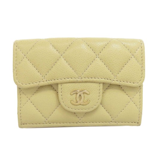 CHANEL Bifold Wallet Grained Calfskin Skin beige Matelasse Gold Metal