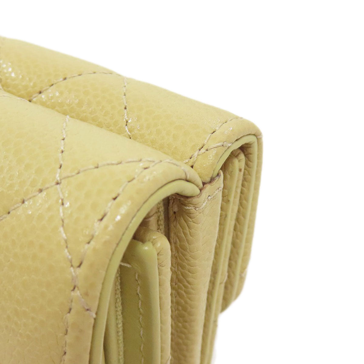 CHANEL Bifold Wallet Grained Calfskin Skin beige Matelasse Gold Metal