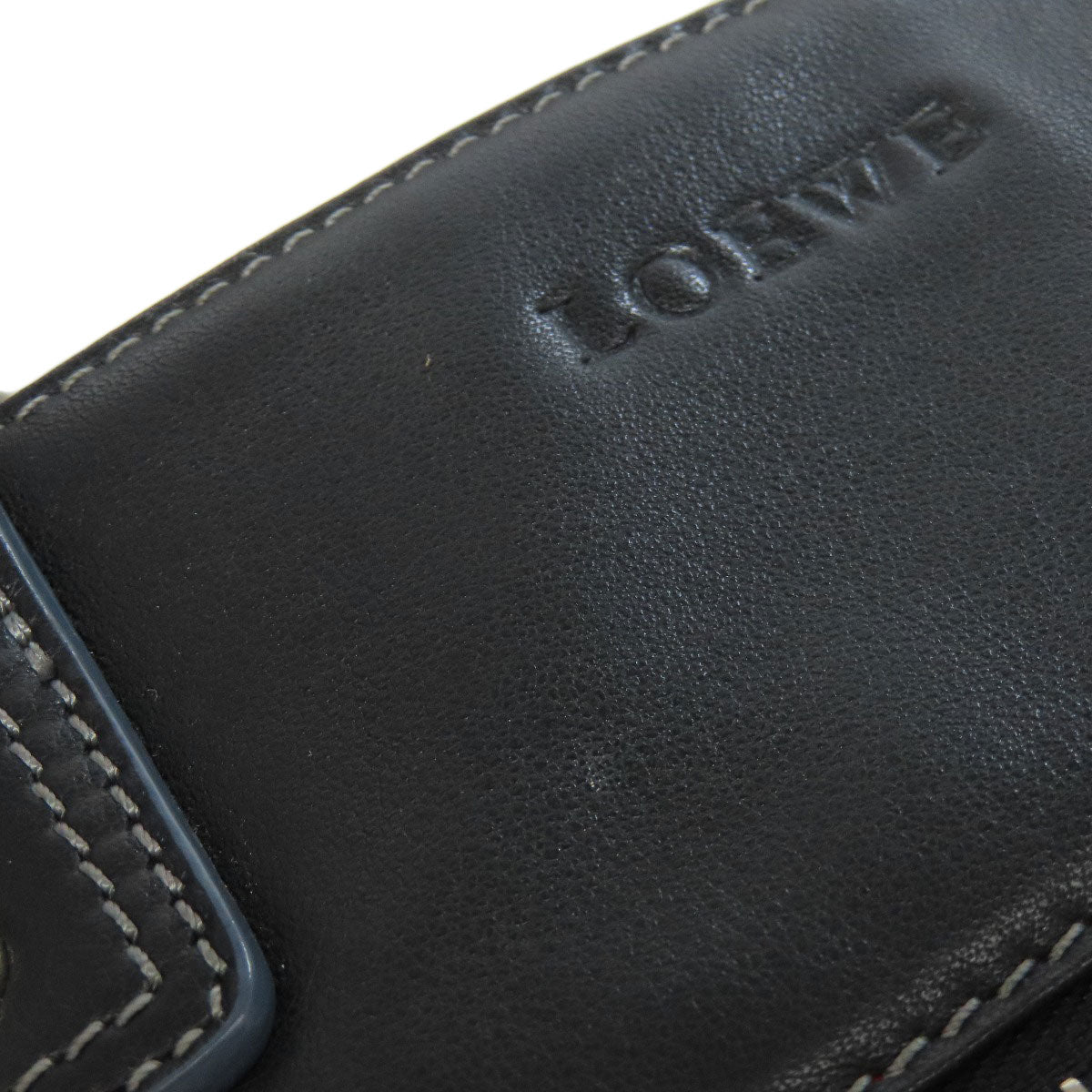 LOEWE Handbag leather black logo Women Used Authentic