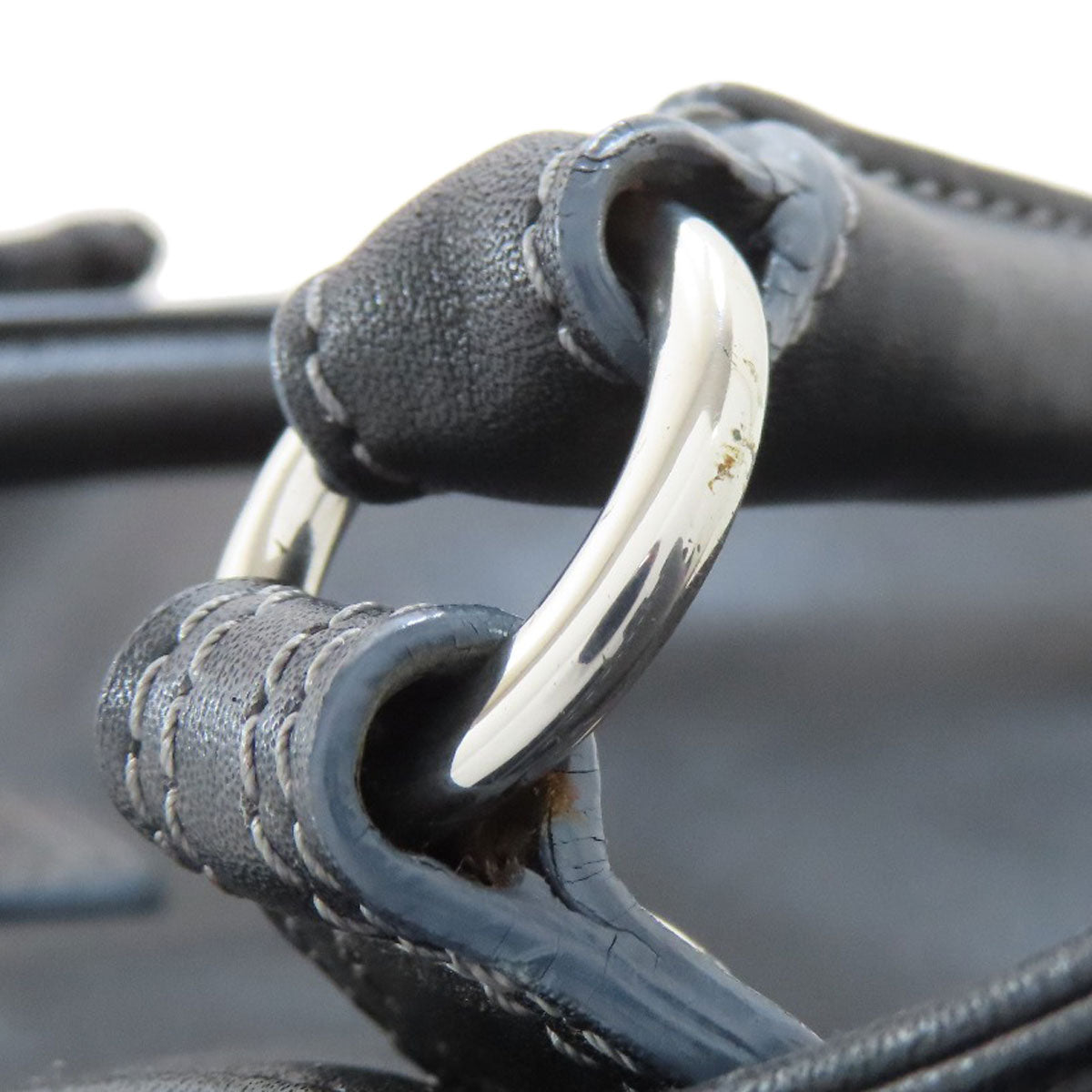 LOEWE Handbag leather black logo Women Used Authentic