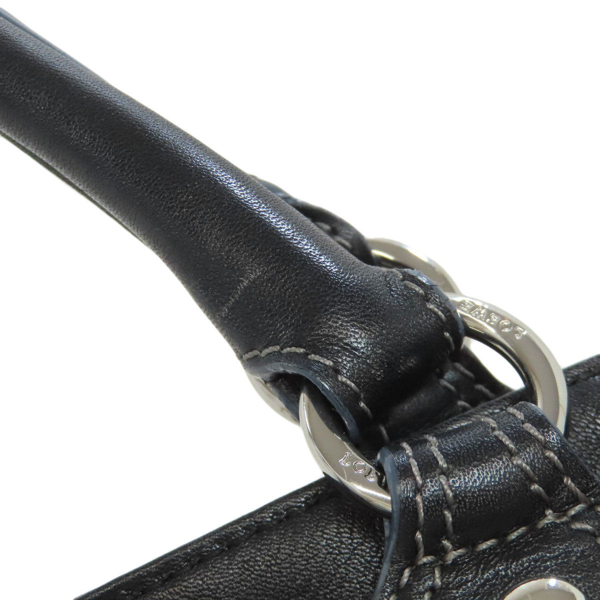 LOEWE Handbag leather black logo Women Used Authentic