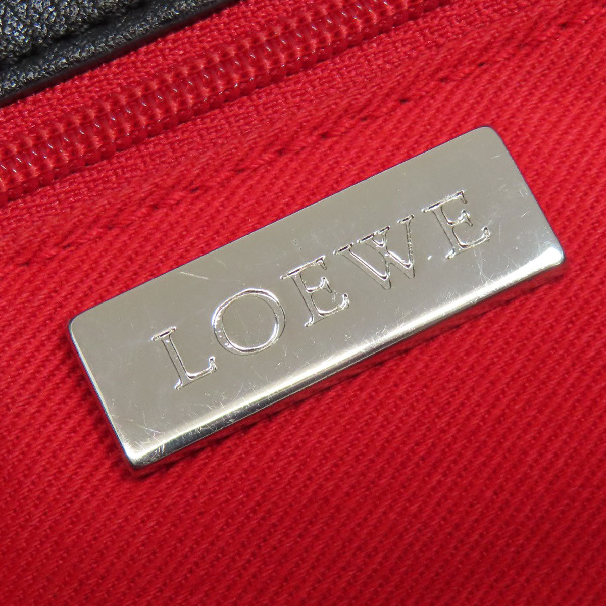 LOEWE Handbag leather black logo Women Used Authentic