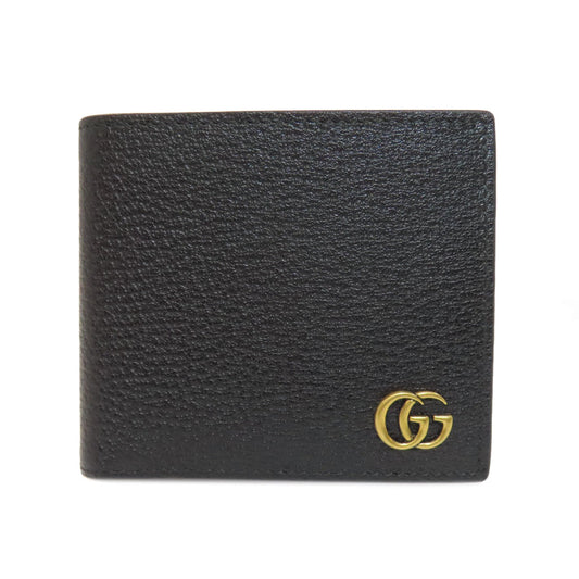 GUCCI Bifold Wallet 428725 leather black GG Marmont Women Used Authentic