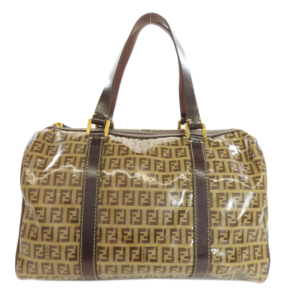 FENDI Tote Bag PVC Brown Zucca Pattern Women Used Authentic