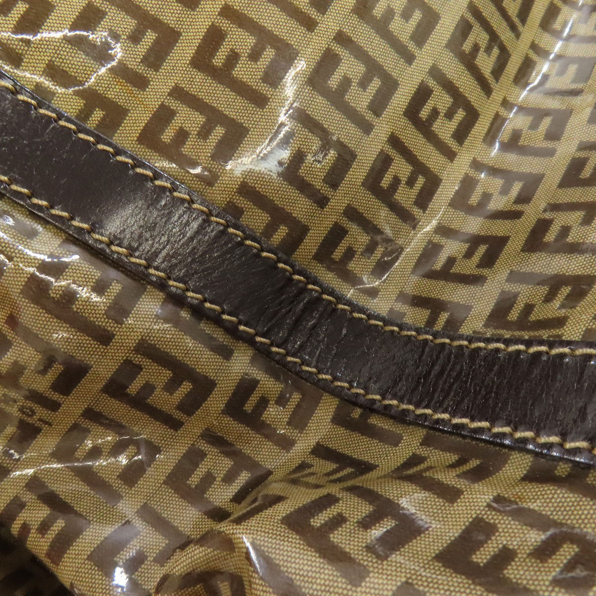 FENDI Tote Bag PVC Brown Zucca Pattern Women Used Authentic