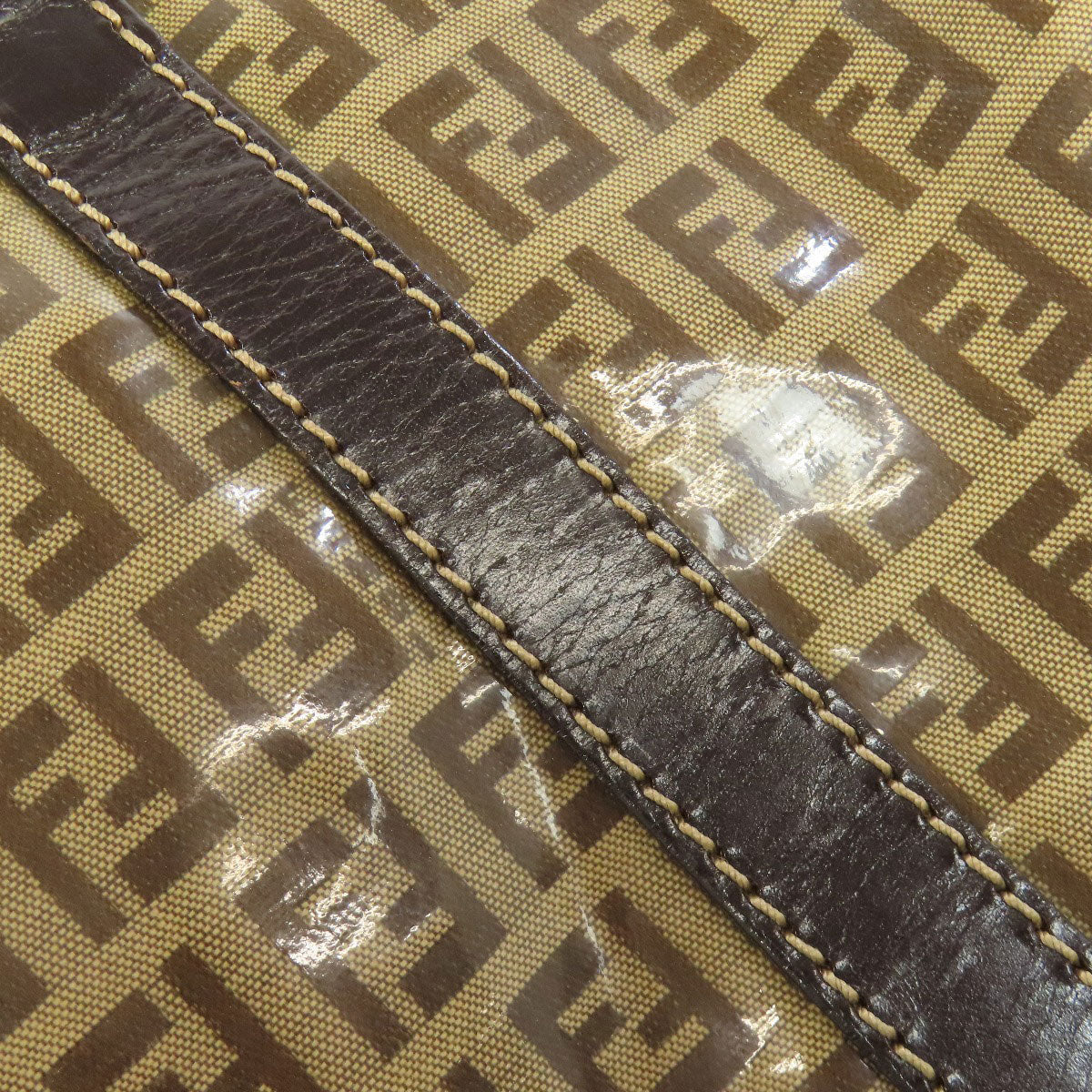 FENDI Tote Bag PVC Brown Zucca Pattern Women Used Authentic