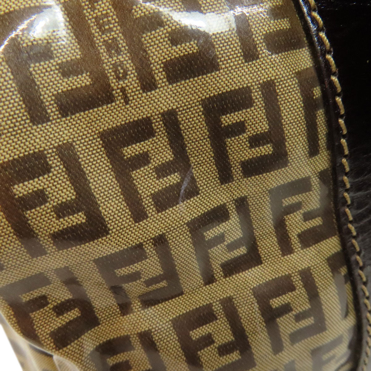 FENDI Tote Bag PVC Brown Zucca Pattern Women Used Authentic