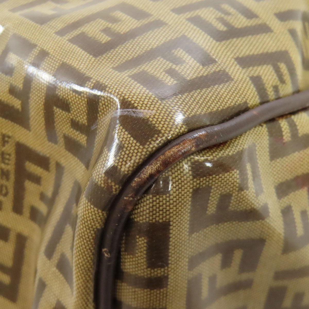 FENDI Tote Bag PVC Brown Zucca Pattern Women Used Authentic
