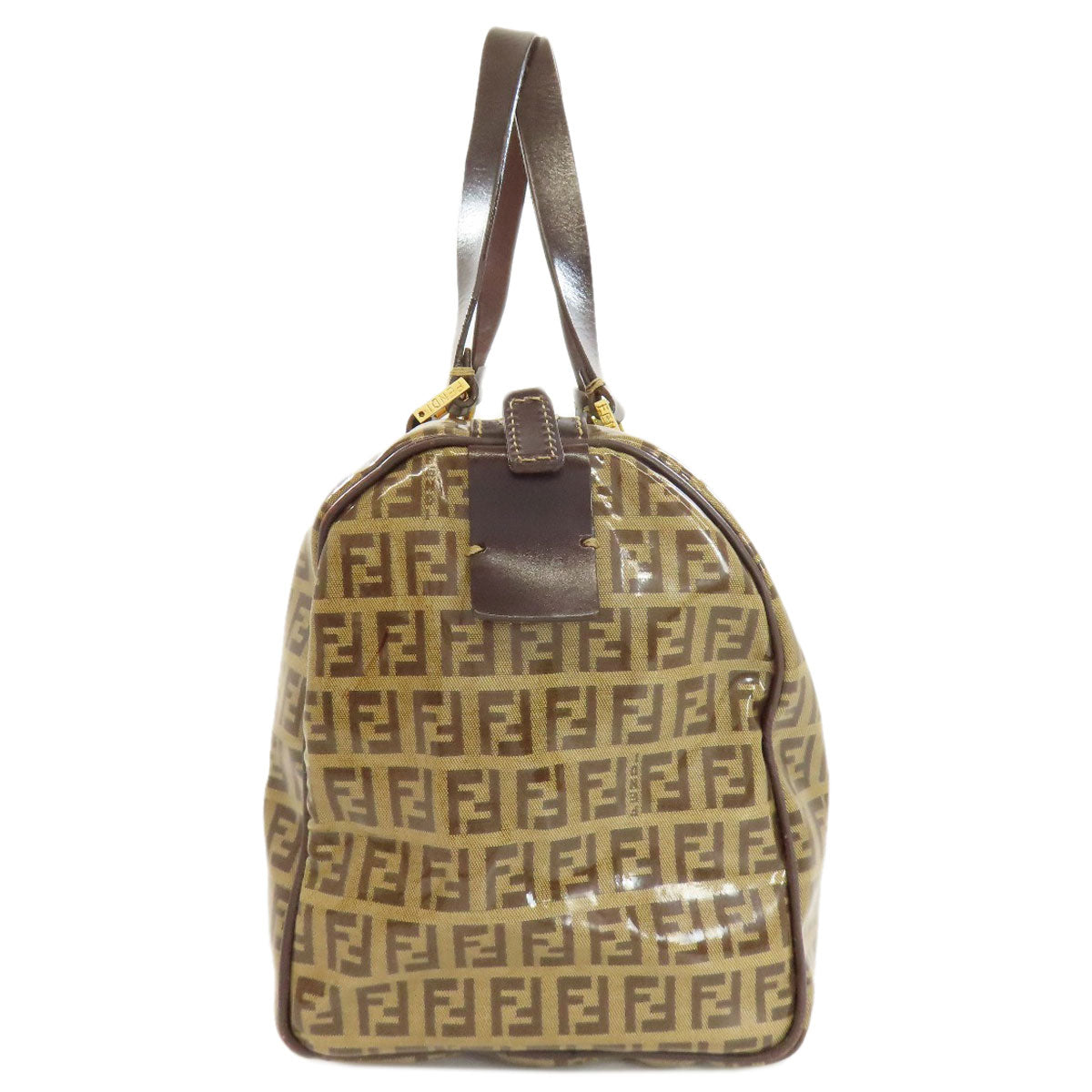 FENDI Tote Bag PVC Brown Zucca Pattern Women Used Authentic