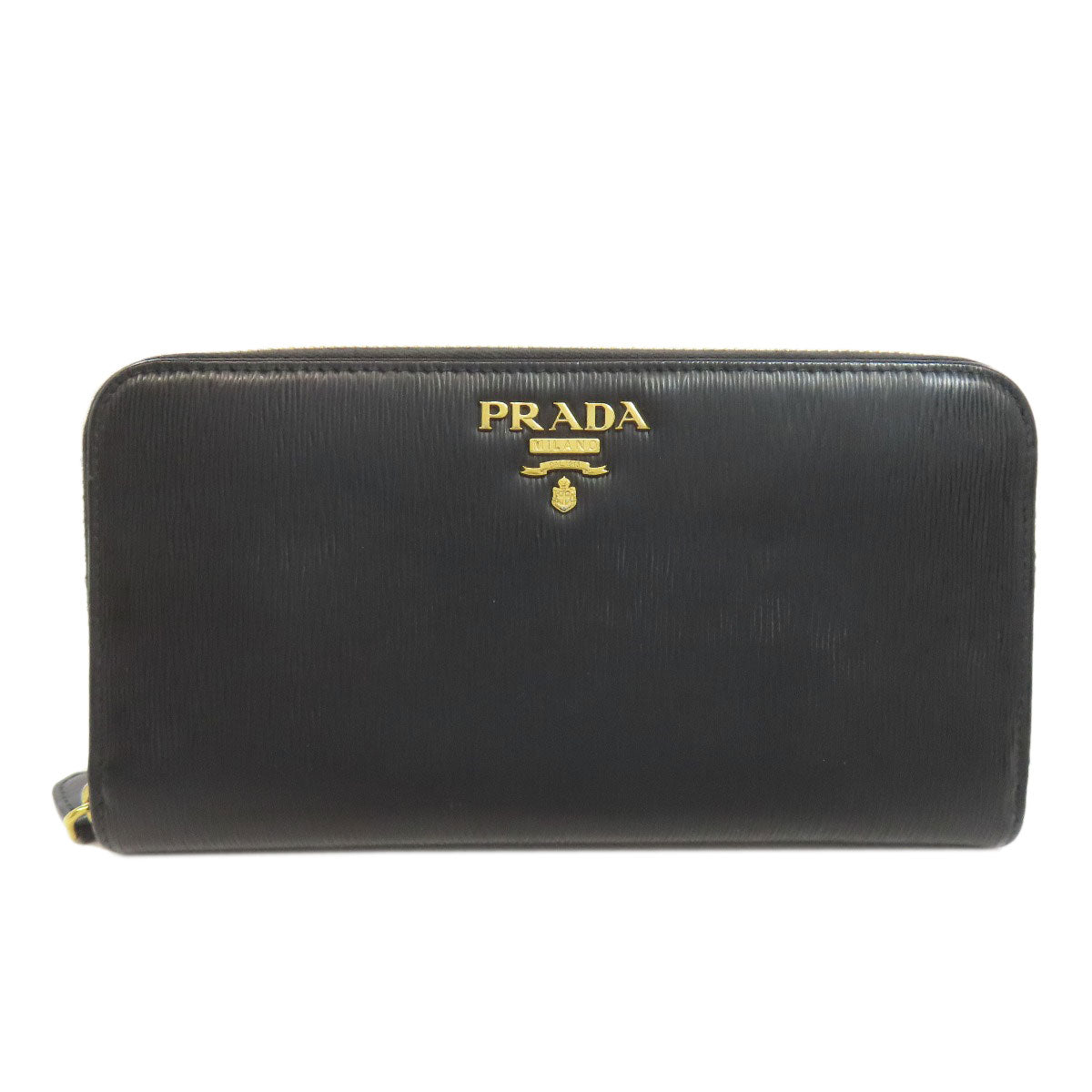 PRADA Long Wallet Purse leather black Zip Around Women Used Authentic