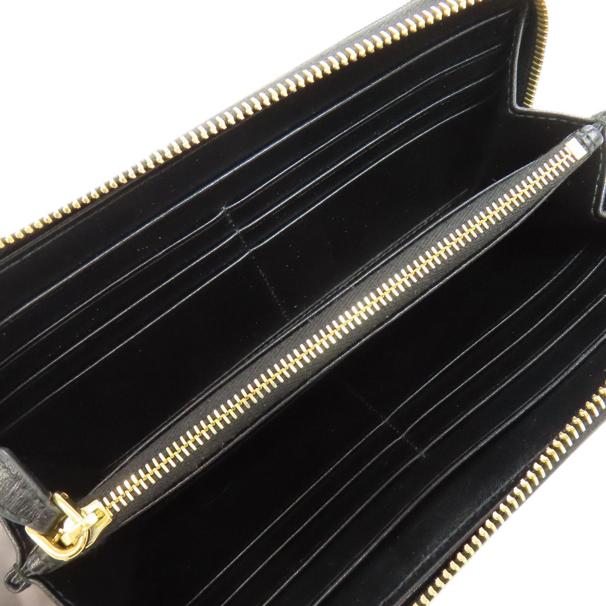 PRADA Long Wallet Purse leather black Zip Around Women Used Authentic