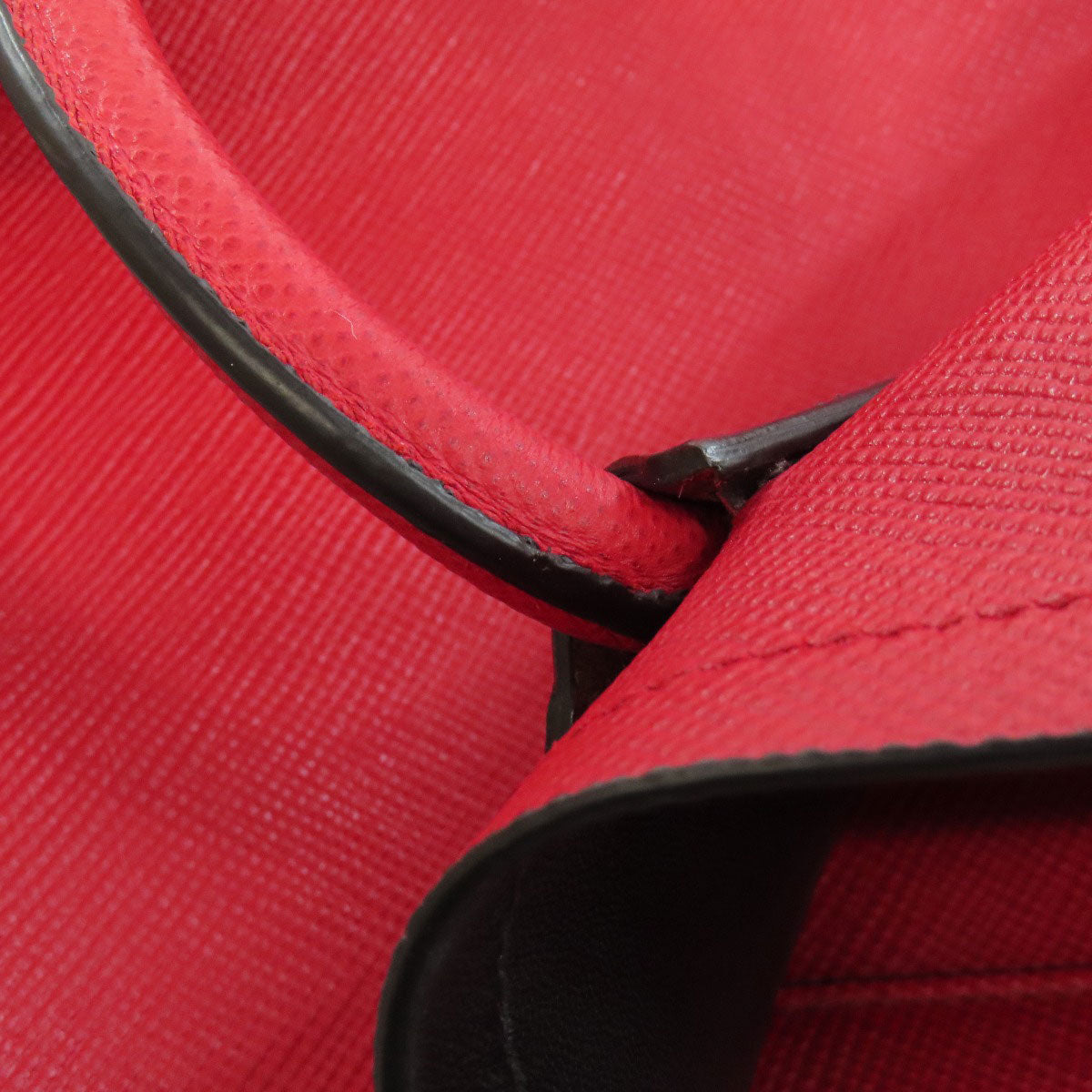 PRADA Tote Bag Safiano Red logo Women Used Authentic