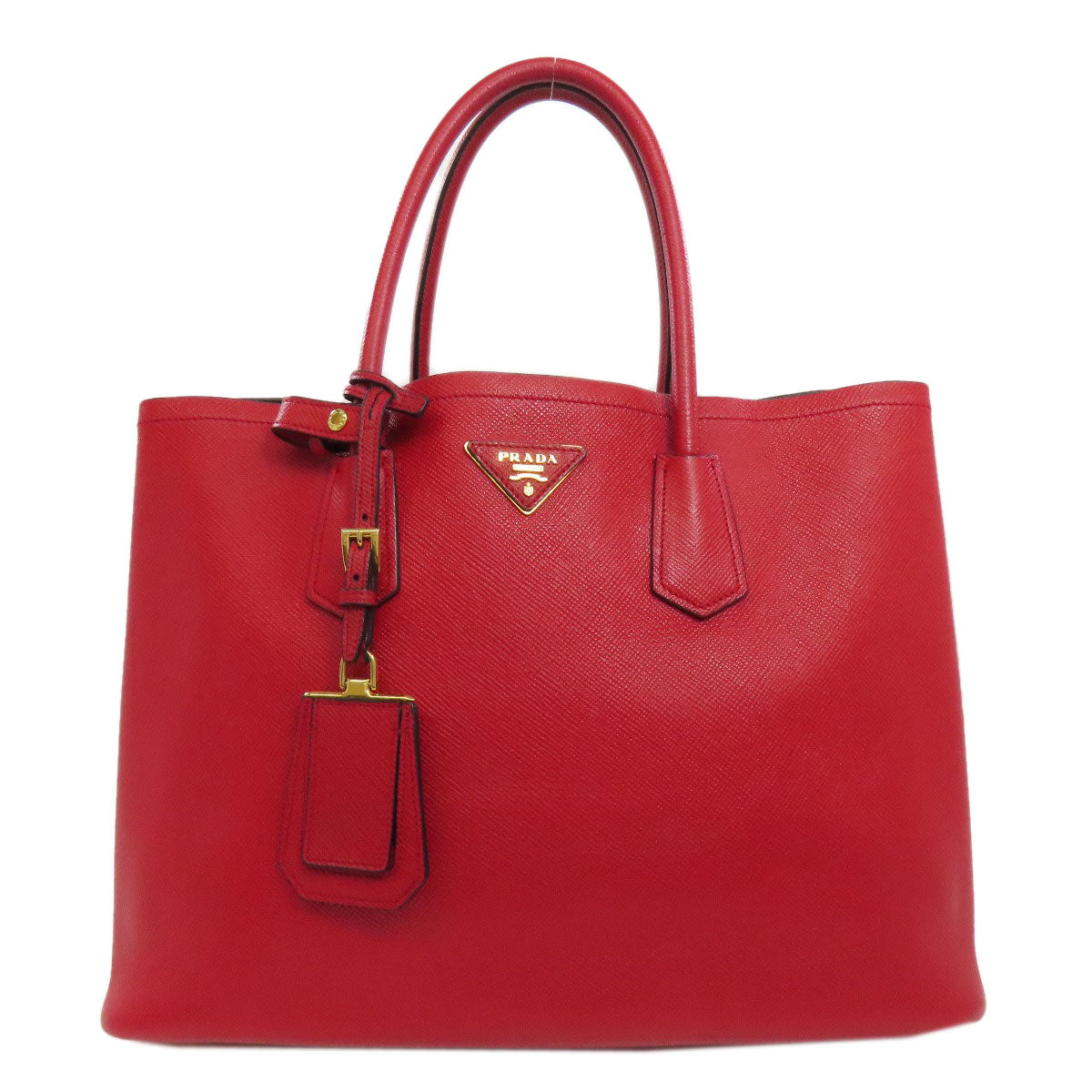 PRADA Tote Bag Safiano Red logo Women Used Authentic