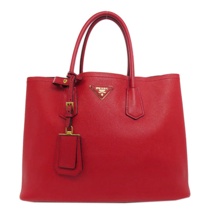 PRADA Tote Bag Safiano Red logo Women Used Authentic