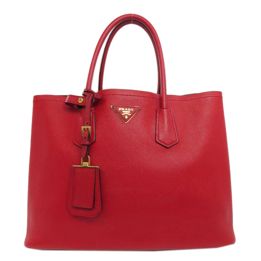 PRADA Tote Bag Safiano Red logo Women Used Authentic