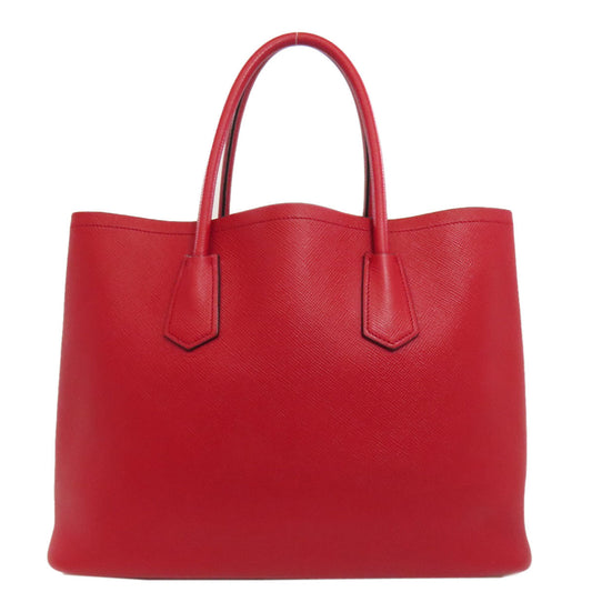 PRADA Tote Bag Safiano Red logo Women Used Authentic