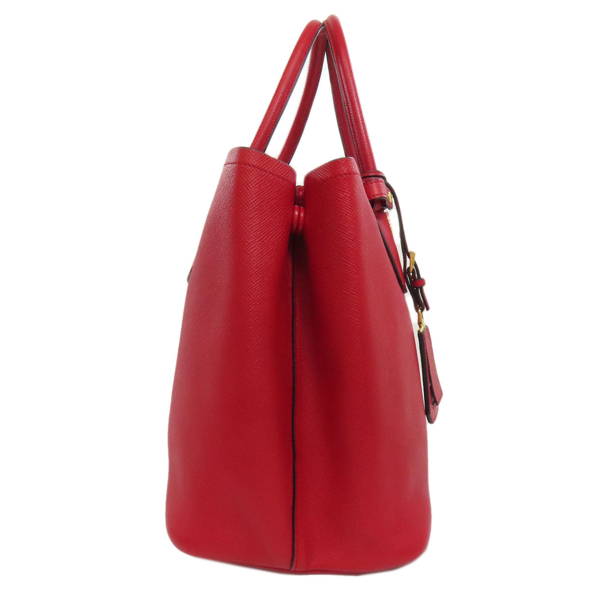 PRADA Tote Bag Safiano Red logo Women Used Authentic
