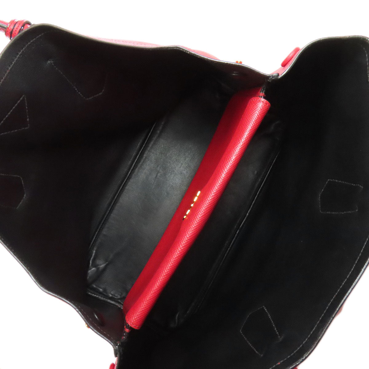 PRADA Tote Bag Safiano Red logo Women Used Authentic