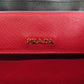 PRADA Tote Bag Safiano Red logo Women Used Authentic