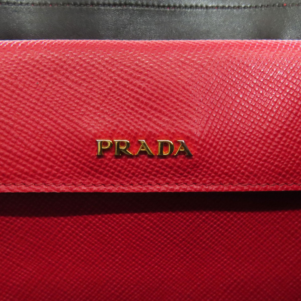 PRADA Tote Bag Safiano Red logo Women Used Authentic