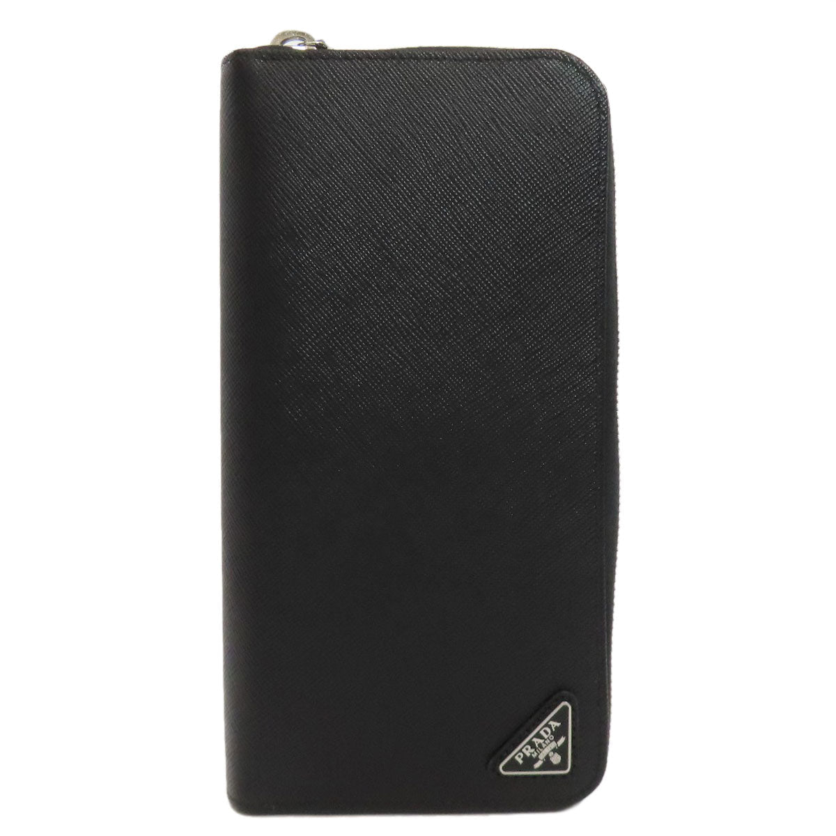 PRADA Long Wallet Purse leather black logoMetal Women Used Authentic