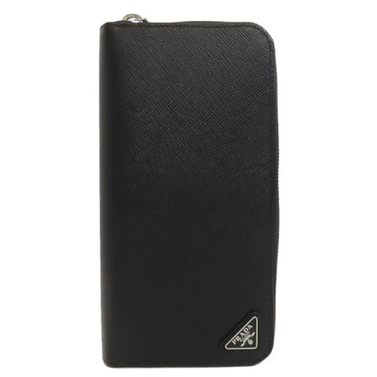 PRADA Long Wallet Purse leather black logoMetal Women Used Authentic