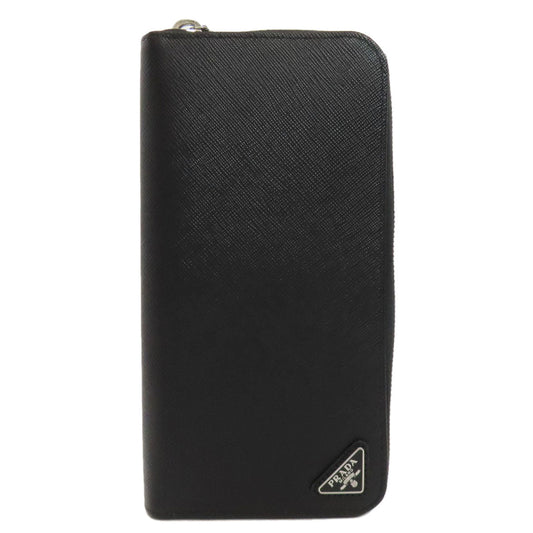 PRADA Long Wallet Purse leather black logoMetal Women Used Authentic