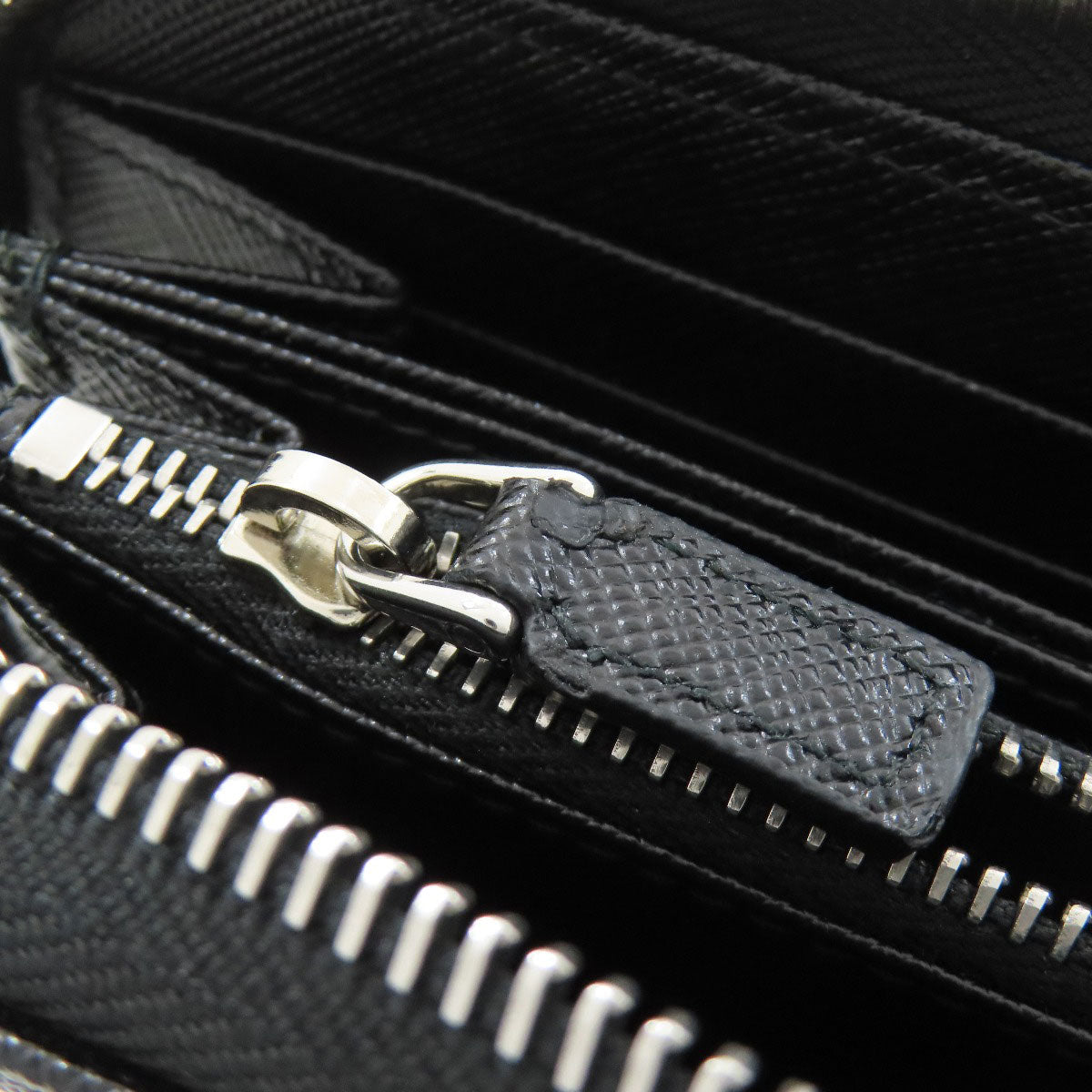 PRADA Long Wallet Purse leather black logoMetal Women Used Authentic